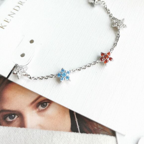 New Kendra Scott Sierra Star Crystal Chain Bracelet Silver - Picture 2 of 5